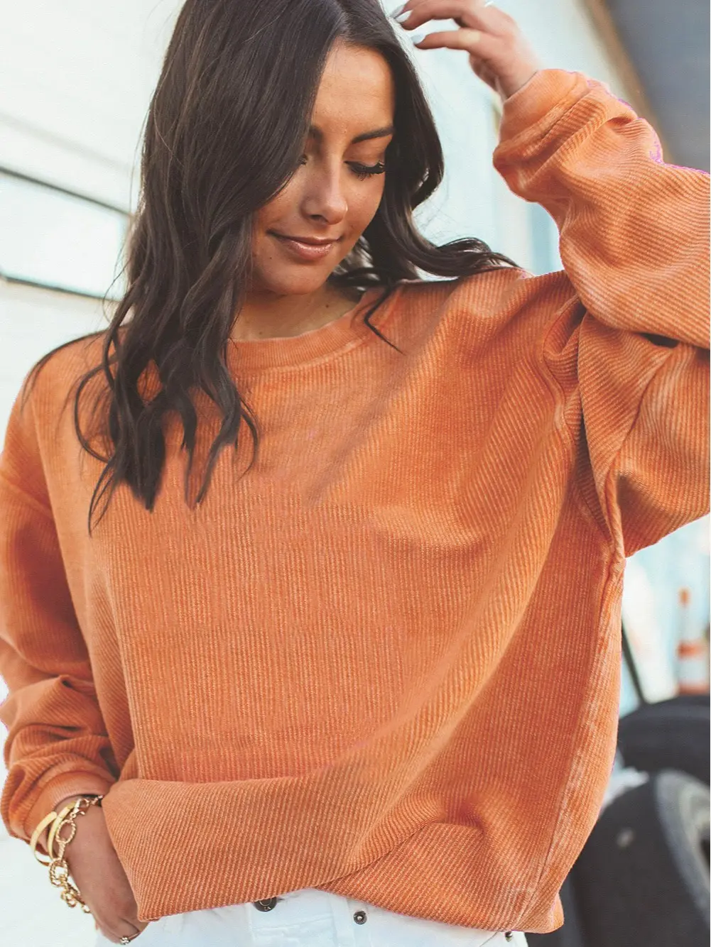 Women Casual Ribbed Knit Long Sleeve Oversized Pullover Sweater