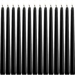 6 Unscented Black Taper Candle,10 inch Tall and 3/4 inch Thick,7.5 hrs Clean Burning,Dripless Candles for Weddings, Prayers, Festivals, Churches