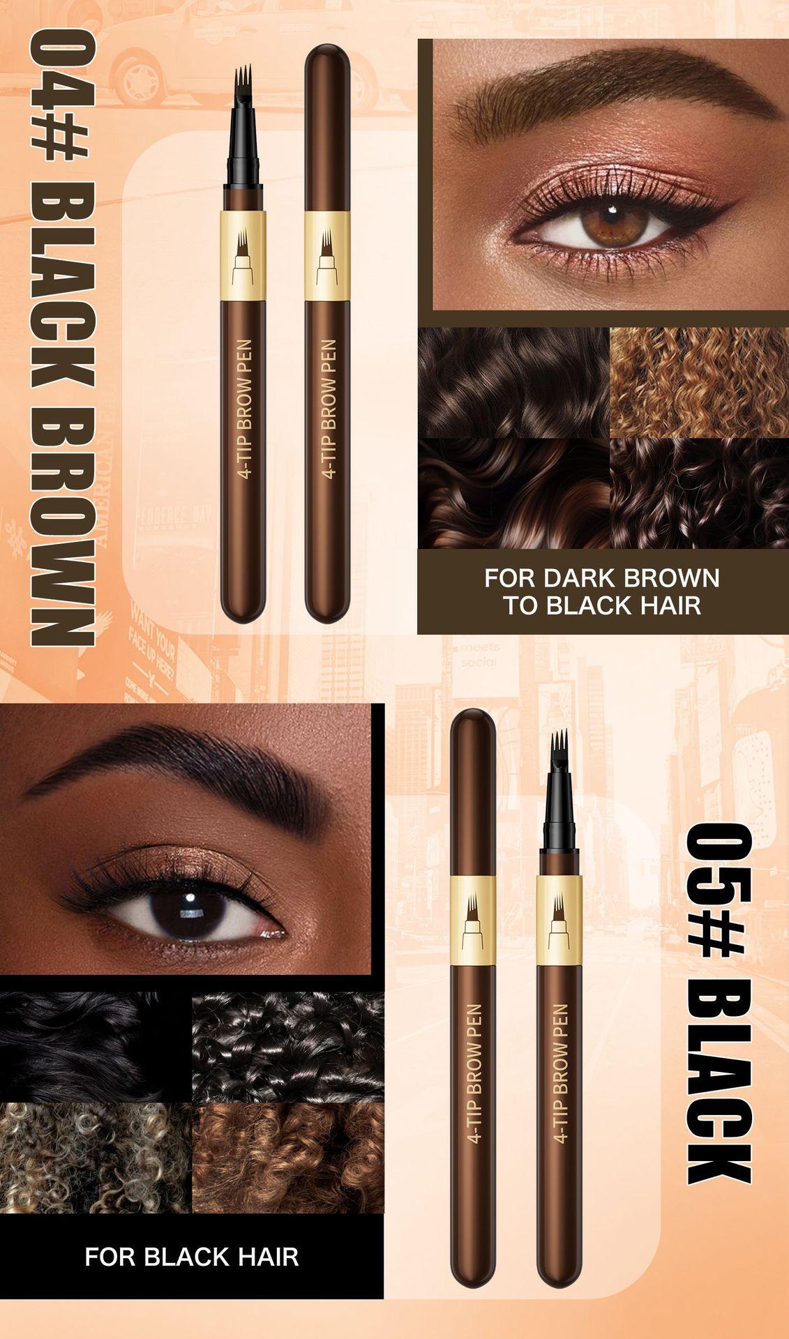 4 Tip Microblade Eyebrow Pen Waterproof, Hair Like Brow Pencil for Natural Feathered Brows, Long Lasting Smudge Resistant Makeup for Daily Wear, Work and Travel.