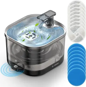 Cordless Stainless Steel Cat Water Dispenser 2L Automatic Pet Fountain with 5000mAh Battery Motion Sensor Quiet Pump 4-Stage Filter 8PCS Replacement Filters