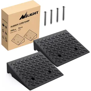 Nilight 2-Pack Bolt-Enhanced Heavy Duty Grid Rubber Curb Ramps with Curb Stop, 5" Rise, Grid Stability, 7000lbs Load Support, Portable Threshold Ramps for Cars & Wheelchairs, Ideal for Automotive Use