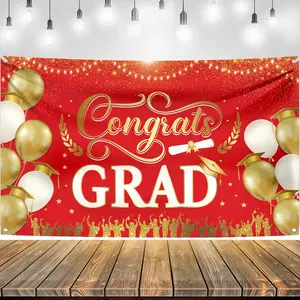 Congrats Grad Graduation Backdrop, Balloon Style 180x110cm, Perfect for High School College Grad Parties