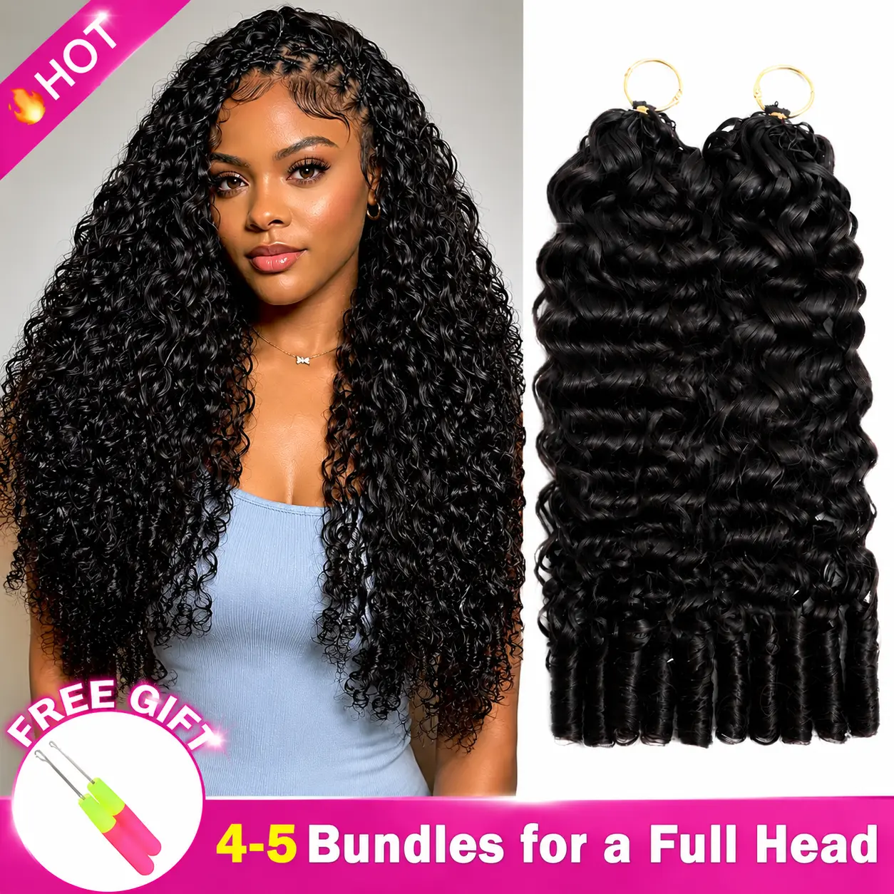Asakiss Feather Crochet Human Hair Extensions - Burmese Curly Deep Wave Curly Waves for Miracle Knots Knotless Boho Braids, 50g, 40 Strands/Pack, Time-Saving, 4-5 Packs for Black Women's Full Head Protective Hairstyles, Feather Hair Extensions