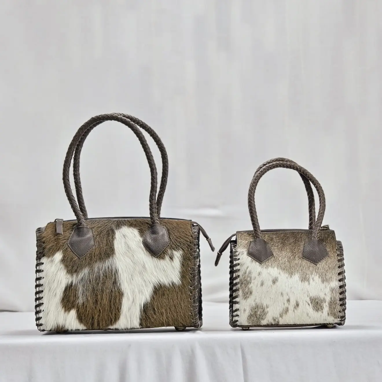 Unique Cowhide Genuine Leather Purse for Women, Dark Brown Speedy Crossbody Bag with Hair-on-Hide Texture