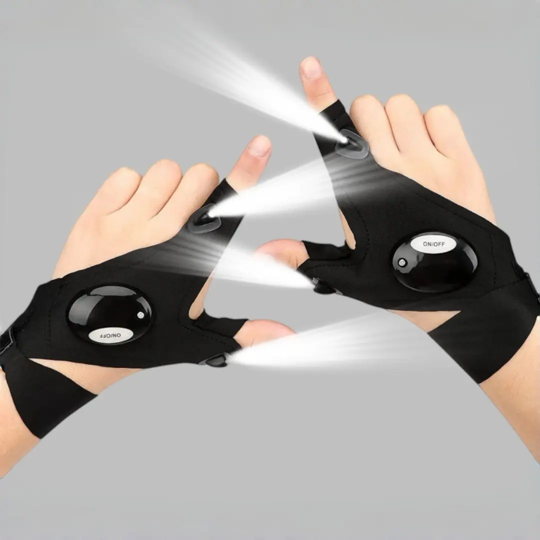 LED Flashlight Gloves – Unique Birthday Gift for Boyfriend, Dad, Kids & Husband – Cool Stretchy Fingerless Light-Up Gloves – Essential for Repair, Electricians, Fishing & DIY – 1 Pair