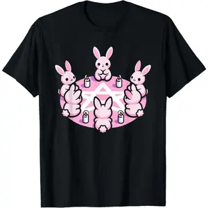 100% Cotton Bunny Rabbit Pink Pentacle Pentagram Pastel Goth Dark Humor T-Shirt Menswear Top