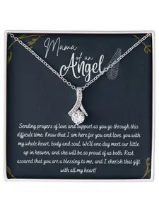 Mama of An Angel Necklace for Wife V-shaped Pendant Necklace with Card and Gift Box Sympathy Necklace Miscarriage Gift