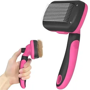 Self-Cleaning Pet Grooming Brush - Skin-Friendly Deshedding Tool for Dogs & Cats in Pink