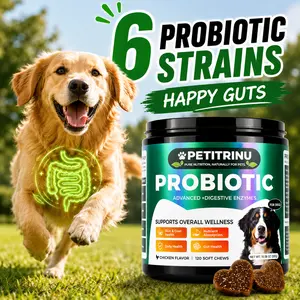 Petitrinu Dog Multivitamin and Probiotics Supplements - 11 in 1 Daily Soft Chews with Digestive Enzymes for Dog Gut Health, Sensitive Stomach, Joint Support & Shiny Coat, 120ct Chicken Flavor