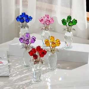 Artificial Crystal Glass Rose Bouquet, Colorful Artificial Flower Arrangements with Gem Decorations, Artificial Crystal Home Decor, Anniversary, Birthday & Valentine's Day Gift