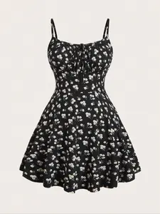 Stylish Ditsy Floral Sleeveless Adjustable Spaghetti Strap Dress Casual Cami Dress Summer Dress for Women, Perfect for Outings