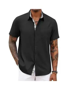 COOFANDY Men's Button Down Shirts Short Sleeve Casual Shirts Summer Beach Shirts Vacation Wedding Shirts with Pocket Classic Menswear