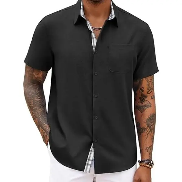 COOFANDY Men's Button Down Shirts Short Sleeve Casual Shirts Summer Beach Shirts Vacation Wedding Shirts with Pocket Classic Menswear