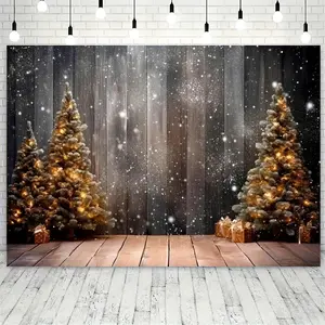 1 PC 2D Flat Polyester Christmas Backdrop with Christmas Tree, Embellished Printed Image, Outdoor Banner for Home Display & Party Accents (Home & Festive Party Supplies)