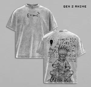 Senku Dr Stone Vintage Washed Oversized T Shirt, Science Experiment Anime Graphic Tee, Chemistry Lab Streetwear, Double Sided Print Heavyweight Cotton, Gift for Anime Fans