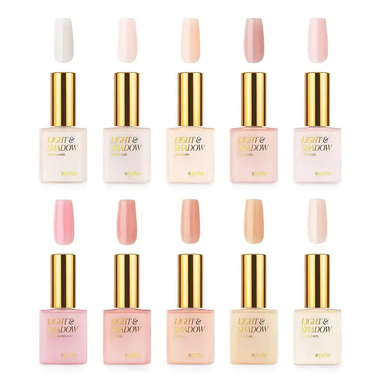 Apres Light & Shadow 10pc Collection - Spring Collection HEMA-Free Vegan Cruelty-Free Sheer Gel Polish with Brush-X for Precise Application 10mL per Bottle