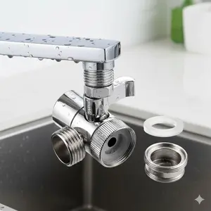 Fast Connect Water Hose Adapter, Leak-Proof Splitter Valve for Washer, Shower, Garden. One-Click Switch Dual Outlet Mode, Universal Fit for Kitchen, Bathroom, Outdoor Faucets Multi-Size.