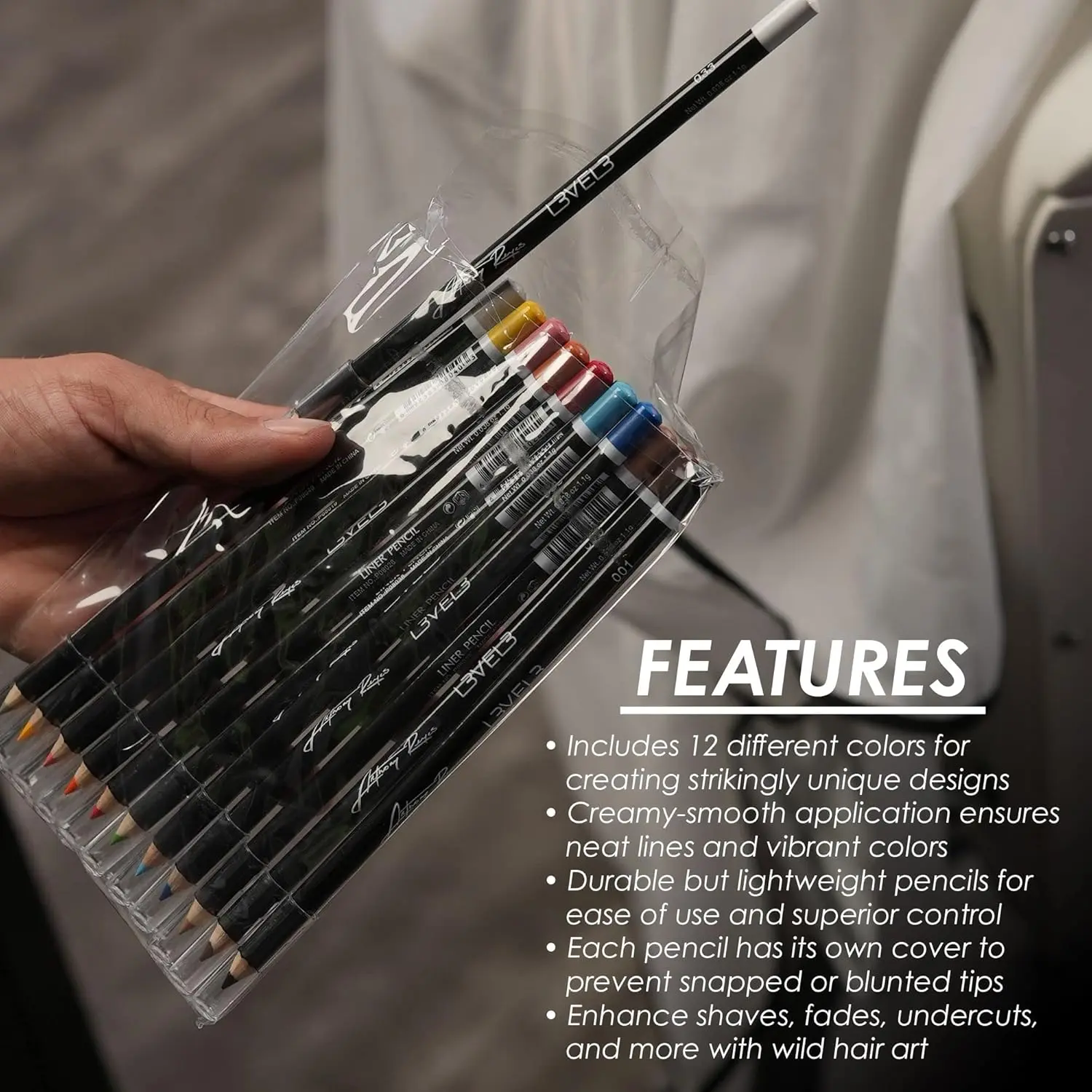 Level 3 Color Liner Pencils - Hair Tattoo, Hairline Outliner and Design Pen - Professional Barber Engraving and Portrait Lining Pencil