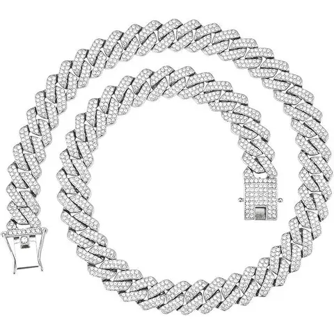 14mm Diamond-Cut Miami Cuban Chain Necklace, 18K Gold-Tone/Silver Zinc Alloy Iced Out Hip Hop Gold Statement Necklace, 100% Skin-Safe Jewelry for Boys, Birthday & Wedding Wear
