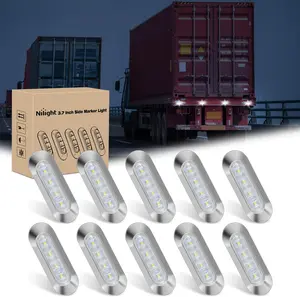 Nilight 10PCS White Oval Side Marker Lights 4 LED 3.7 Inch Clearance Lamp IP68 Waterproof DC 12-24V with Chrome Bezel Universal for Car Auto Truck Bus Trailer Boat Deck