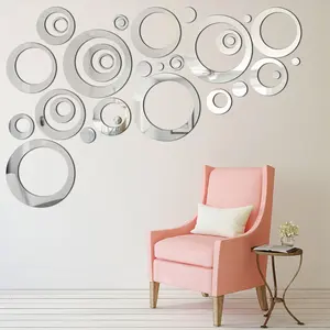 DIY Round Mirror Wall Stickers, 24-Piece Set Removable Acrylic Circle Decals, Perfect for Bedroom & Living Room Decor
