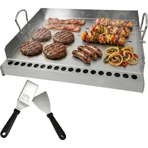 Stainless Steel Flat Top Griddle Insert for Gas & Charcoal Grills - Nonstick, Even Heating & Easy Clean, Includes Turner & Scraper, Ideal for Outdoor BBQ, Tailgating & Camping, 23" x 16"