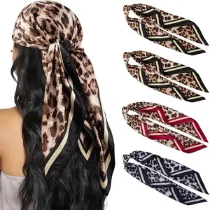 Women's Female 4PCS Large Polyester Breathable Silk-Like Satin Square Scarves, 35" Head Wraps, Neck Scarfs for Sleeping