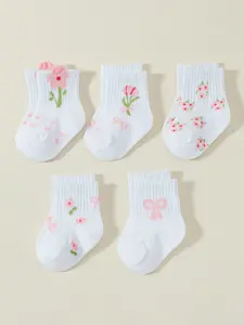 5 Pairs Spring Autumn Baby Socks with Flower Bow Design, Cute and Comfortable Knee High Socks, Perfect for Birthday Gifts, Soft Comfy Socks, Cute Textured Socks