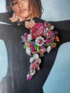 High-Quality Unisex Rhinestone Brooch in Floral Design with Clip Type, Available in 3 Colors