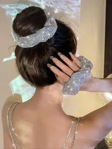 Elegant Rhinestone Decorated Hair Tie, Exquisite Hair Tie, Fashionable Hair Accessories for Women & Girls, Minimalist Headwear Suitable for Hair, Trendy Hair Accessories for Party Hairstyle Decoration, Scrunchies, Bridal, Wedding, Ponytail