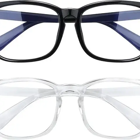 Unisex 2-Pack Blue Light Blocking Square Semi-Rimless Resin Plastic Eyeglasses - Bluelight Fashion Glasses, Anti Eyestrain Eyewear, Eye-Friendly Frames, Non-Prescription Accessory for Adults’ Phone & Gaming Use