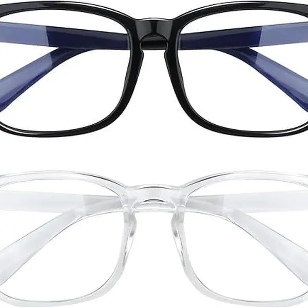 Unisex 2-Pack Blue Light Blocking Square Semi-Rimless Resin Plastic Eyeglasses - Bluelight Fashion Glasses, Anti Eyestrain Eyewear, Eye-Friendly Frames, Non-Prescription Accessory for Adults’ Phone & Gaming Use