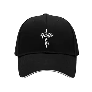 Faith Cross Christian Baseball Cap - Black Polyester Hat | USA Fast Shipping
