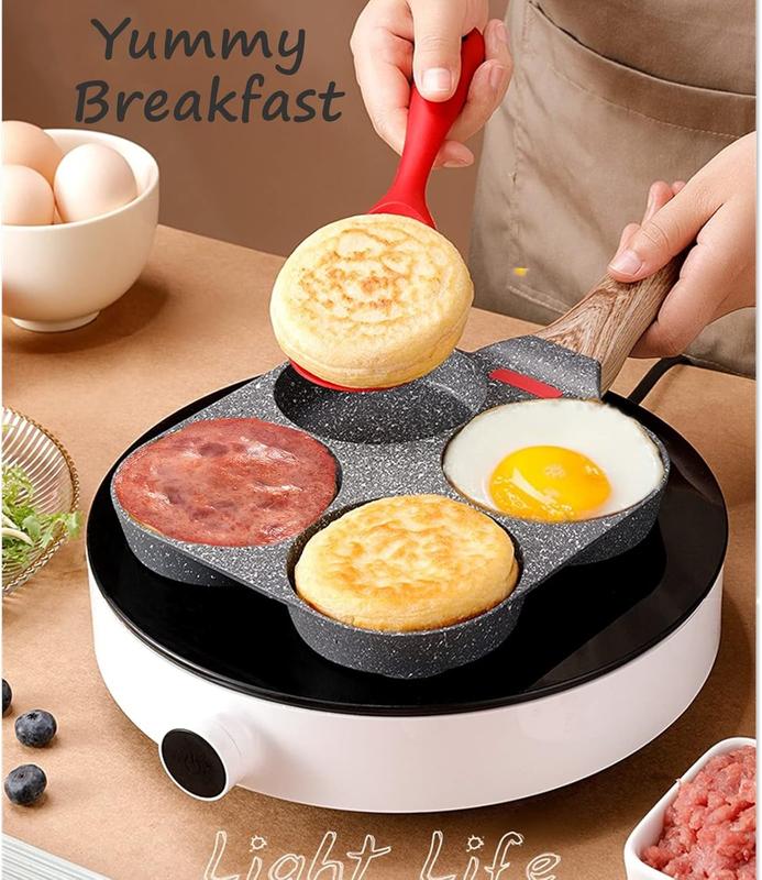 Nonstick 4-Cup Egg Pan, Granite Egg Frying Pan, Versatile Breakfast Skillet for Eggs, Pancakes, Plett, Crepes, Compatible with Gas Stove and Induction Cooktop