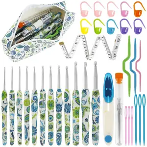 42 counts Crochet Hook Set with Storage Bag Cashew Pattern Crochet Hooks Ergonomic Crochet Needle Complete Crochet Accessories with Stitch Markers Needles Tape Measure Scissors for Beginner DIY Crafts