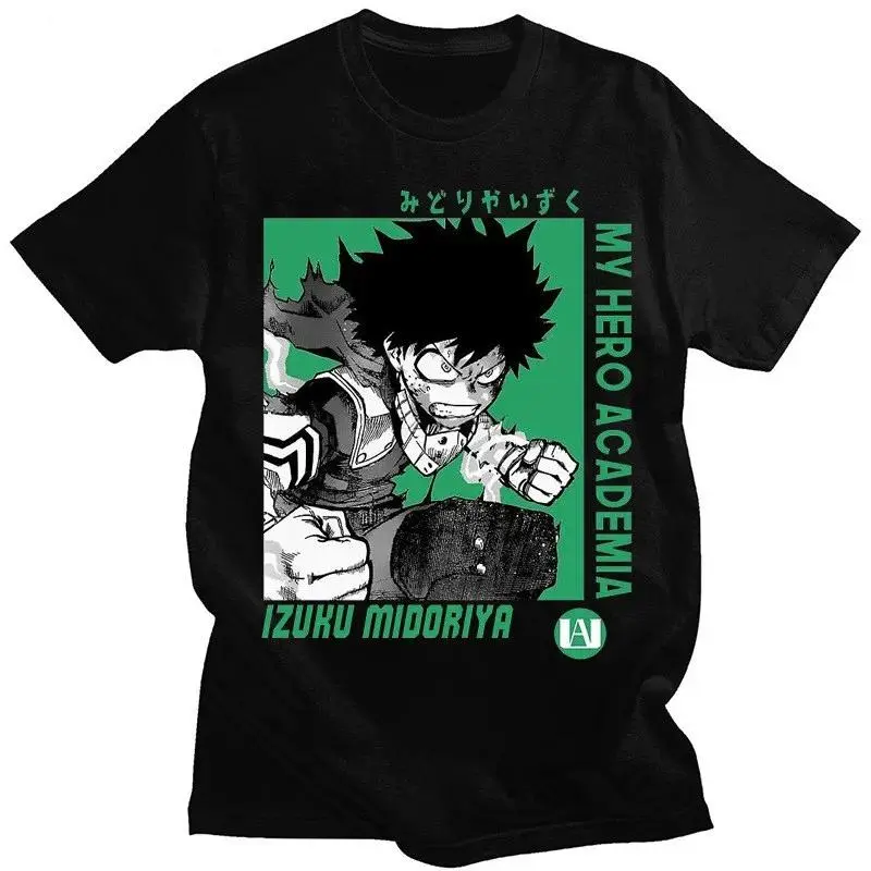 Men's My Hero Academia Deku 100% Cotton Anime Graphic Shortsleeve T-Shirt - Breathable Stylish Fabric, Classic Aesthetic Menswear Print, Casual Streetwear Sports Fashion Top