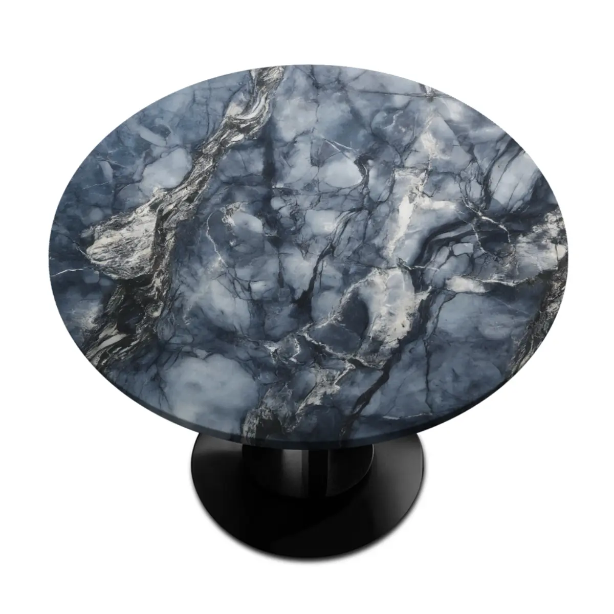 Dark Blue Grey Marble Veins Elastic Stretch Spandex Fitted Round Tablecloth - Wrinkle-Resistant, Stain-Resistant, Waterproof Protector for Round Coffee Table, Coffee Table Decor, Modern Luxury Home Accents