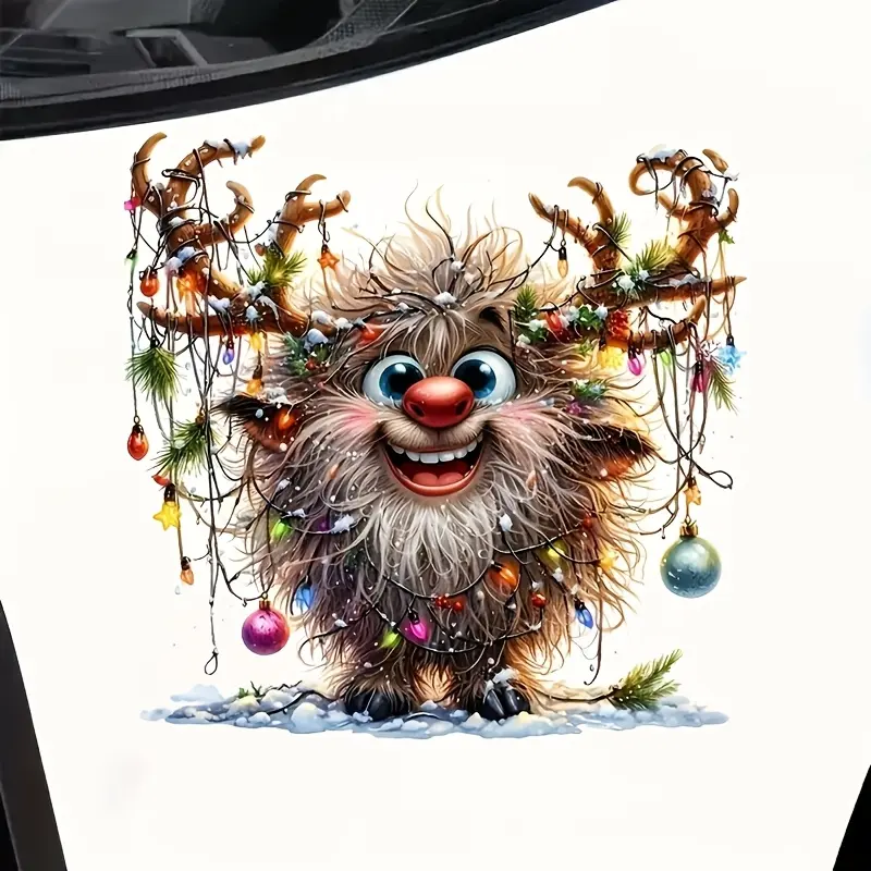 Cartoon Reindeer Christmas Vinyl Sticker, Suitable for Cars, Laptops, Bottles, Trucks, Mobile Phones, Motorcycles, Windows, Walls, Cups - Fantasy Animal Theme, with Flash Decoration, Single Use, Suitable for Glass, Metal and Ceramic Surfaces