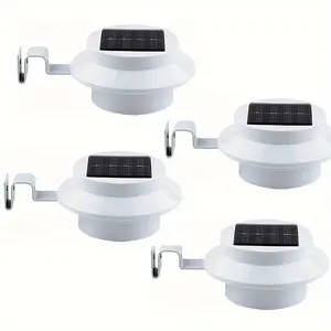 4Pcs Solar Powered White LED Gutter Lights - Energy Efficient, Wireless, Detachable, Semi-Flush Mount Sconce for Outdoor Decorative Lighting - Ideal for Railing, Outside Wall,Garden, Path, Backyard,  Patio with Installation Hardware and Lithium Battery