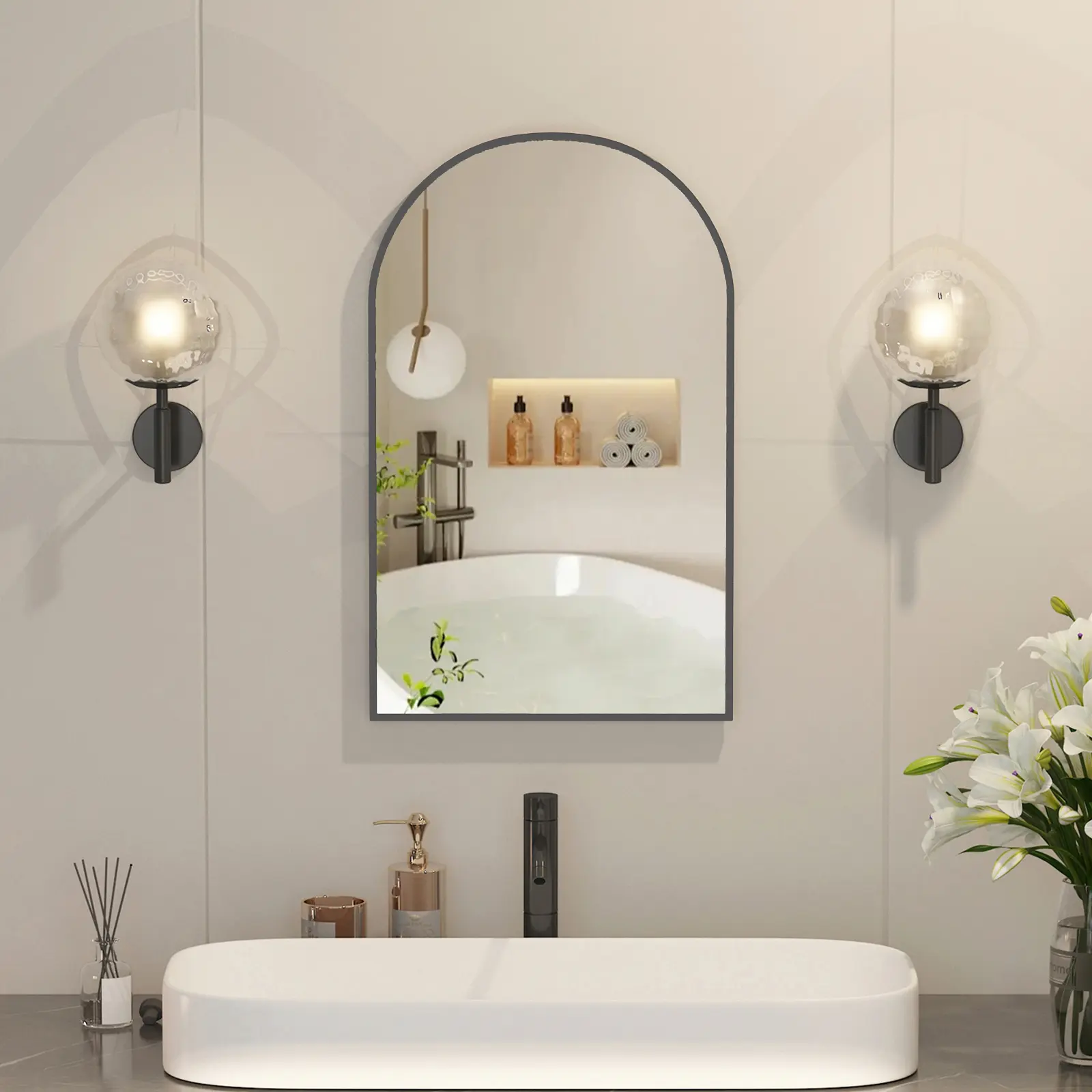 Mepplzian Sturdy Wall-Mount Recessed Arched Medicine Cabinet with Mirror - Brushed Nickel, Metal Frame, Space-Saver Indoor Smooth-Edged Storage