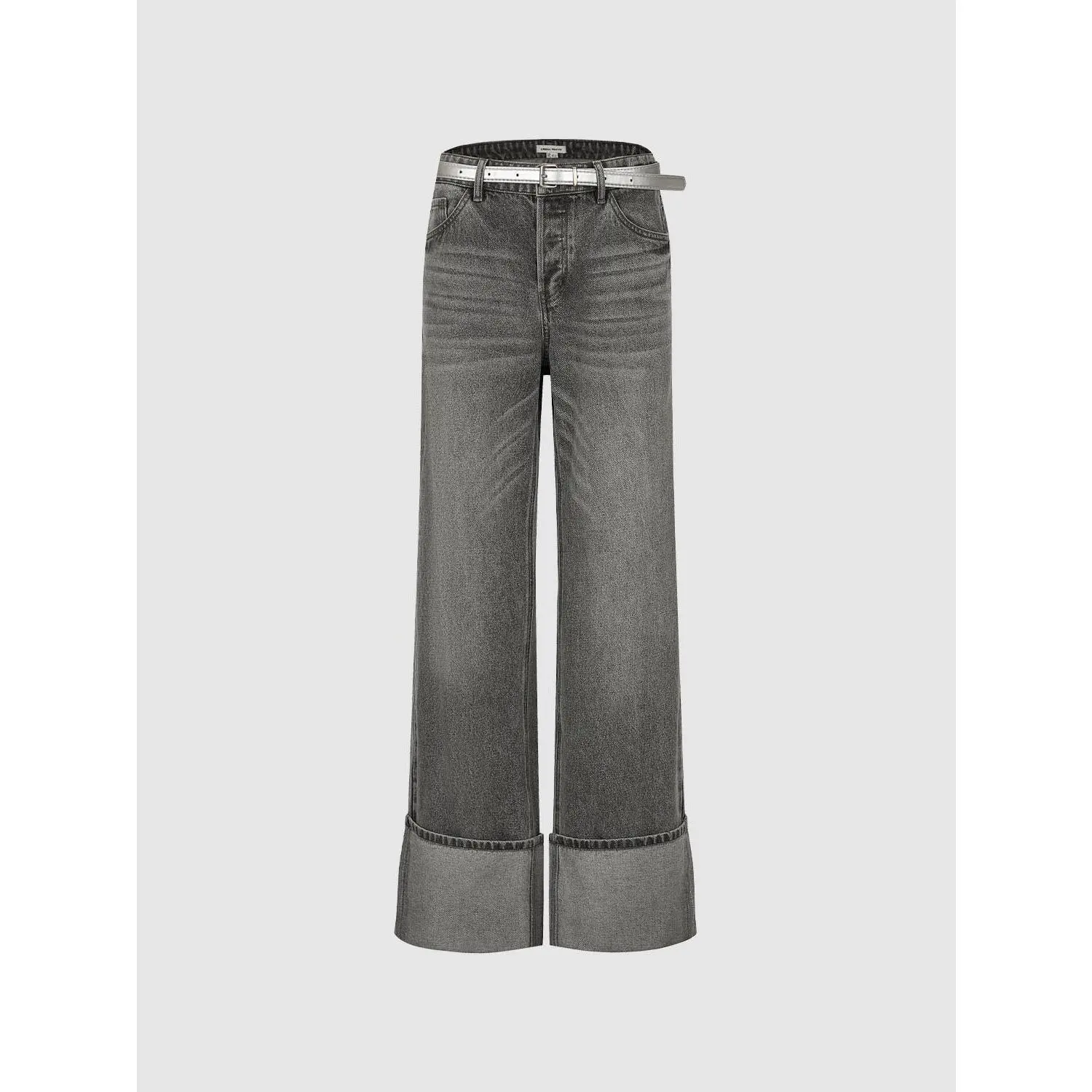 URBAN REVIVO Women's Belted Cuffed Full Length Straight Cut Urban Jeans - 100% Cotton Non-Stretch Denim Fabric, Hip-Flattering Casual Wear Bottoms, Long Jeans, Hip-Fitting, Lady, Clothes, Flattering Jeans, Cold Wash