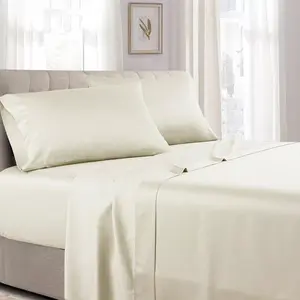 Attached Waterbed Sheet Set - Solid 300 Thread Count Ivory Queen
