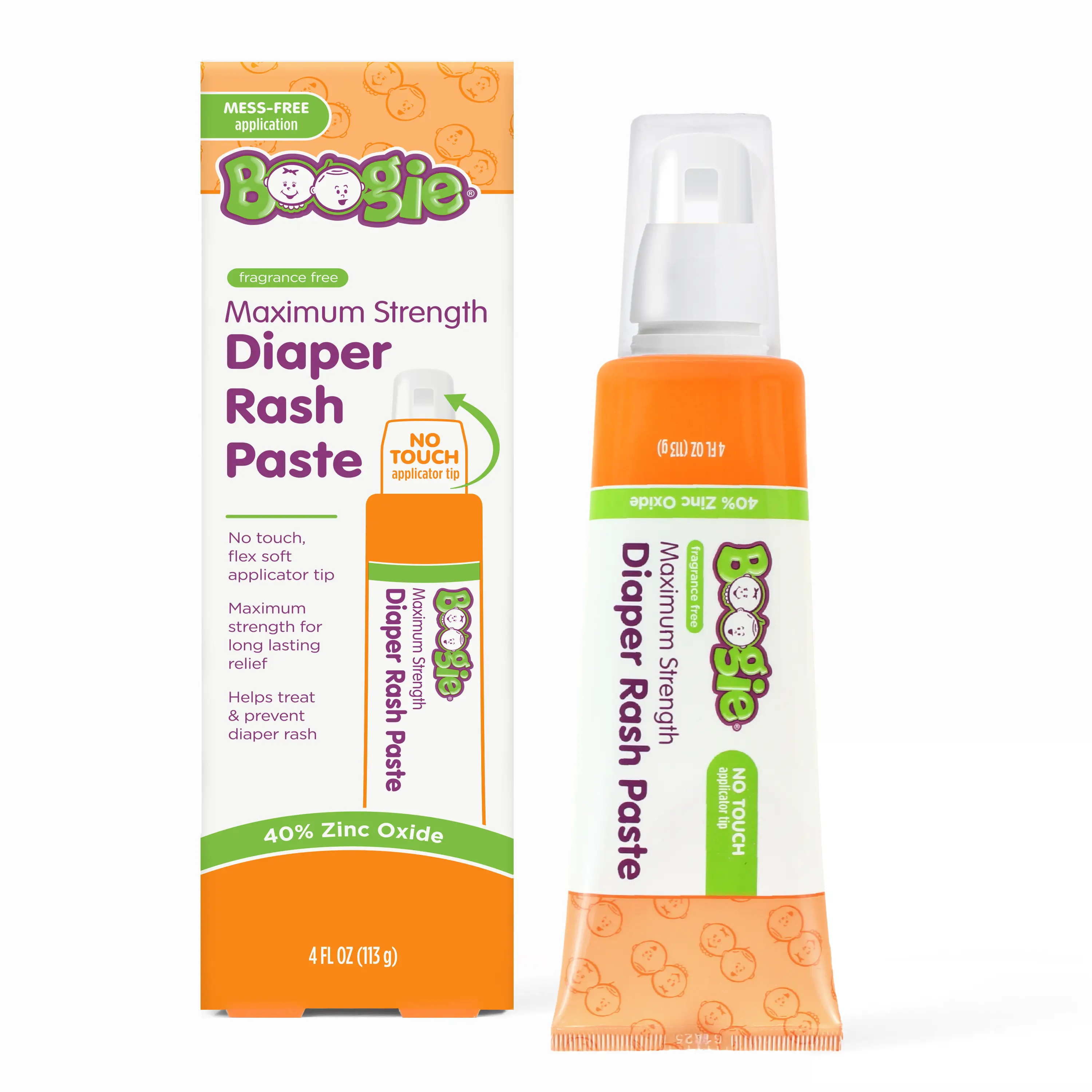 Boogie Maximum Strength Diaper Rash Paste - 4 Fl Oz. Creamy Diaper Rash Treatment with 40% Zinc Oxide for Moisturizing and No Mess Application