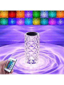 16-Color Rose Ambient Light Crystal Table Lamp RGB Color Changing Night Light,Romantic LED Rose Diamond Touch Lamps For Living Room (Remote & Touch)