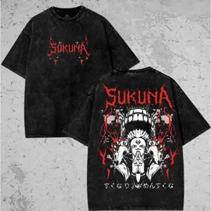Su.k.u.n.as Ju.j.u.ts.su  Vintage Graphic Tee, Acid Wash Oversized Shirt, Retro Anime Streetwear