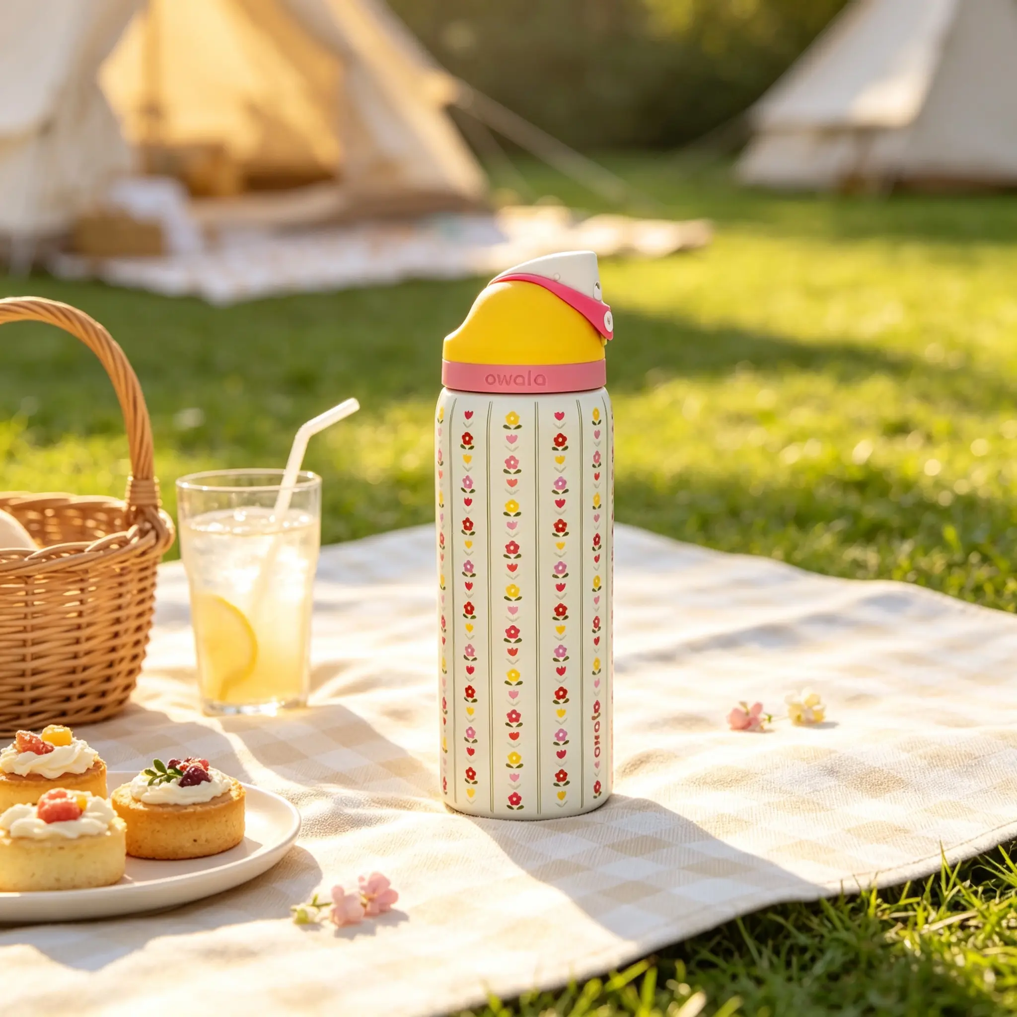 Owala FreeSip 32oz Insulated Stainless Steel Water Bottle, Vertical Striped Colorful Floral Print, 24 Hours Cold Retention, Leak Proof Lift-to-Unlock Flip Lid, BPA-Free Tumbler With Carry Handle for School, Daily Commute, Camping, Picnic