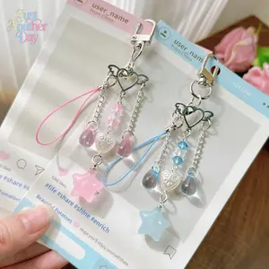 2pc Cute Beaded Phone Lanyard with Heart & Star Charms, Fresh Style Bag Ornament, Faux Pearl Beaded Keychain for Phones, Bags & Keys