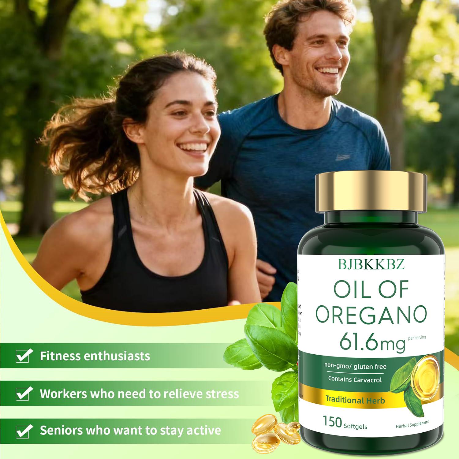 BJBKKBZ Oil of Oregano Softgels, 61.6mg Per Serving with Carvacrol, Non-GMO & Gluten Free Traditional Herbal Supplement, 150 Count