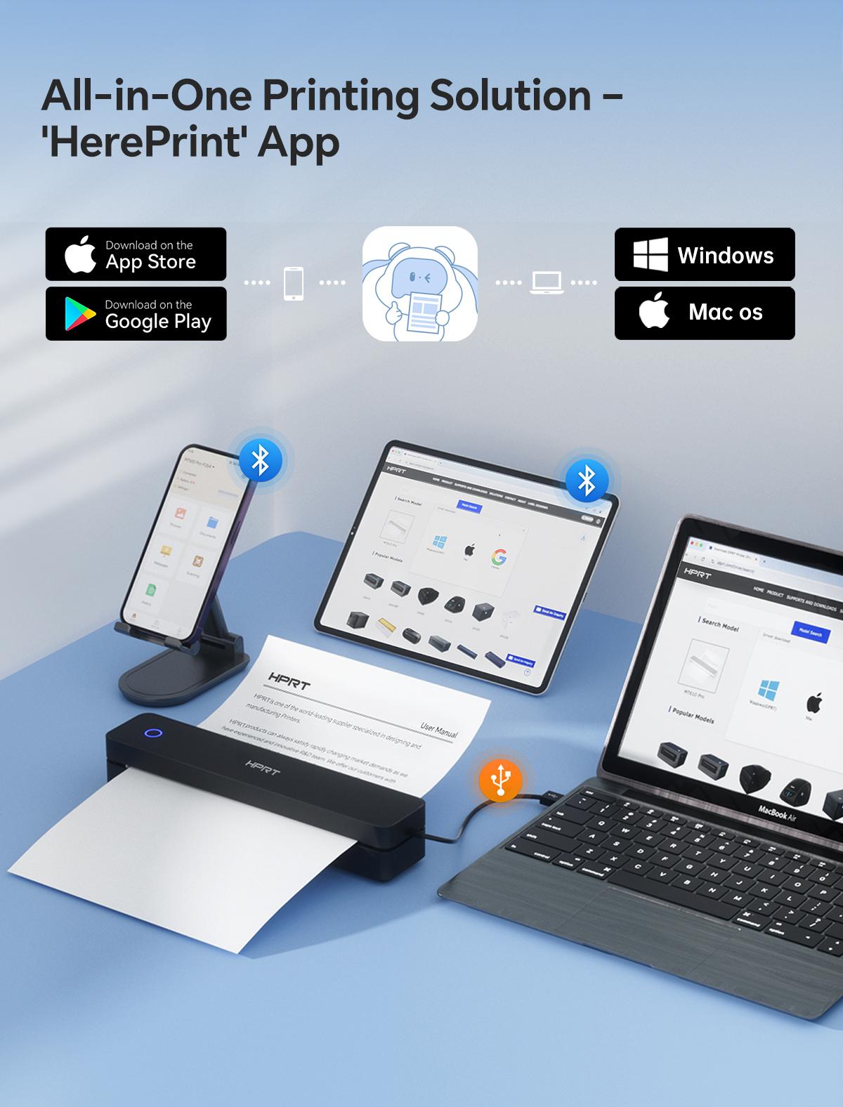 Portable Wireless Bluetooth Thermal Printer, Inkless Travel Printer for iOS Android Laptop, Mobile Printer for Home Office, Supports 8.5x11 US Letter & A4 Paper, GiftedInLove