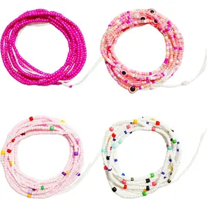 50 Inch Waist Beads for Women African Waist Beads Plus Size Layered Colorful Belly Beads Body Jewelry Non-Stretching Belly Chains(4PCS